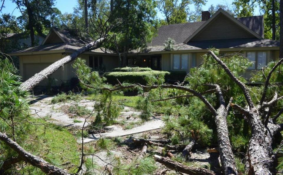 This house on Otter Road in Sea Pines was damaged by trees knocked down by Hurricane Matthew.