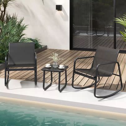 A compact, lightweight rocking bistro set