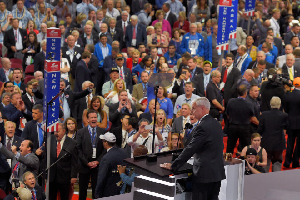 Convention floor erupts when no roll call taken to change rules to unbind delegates