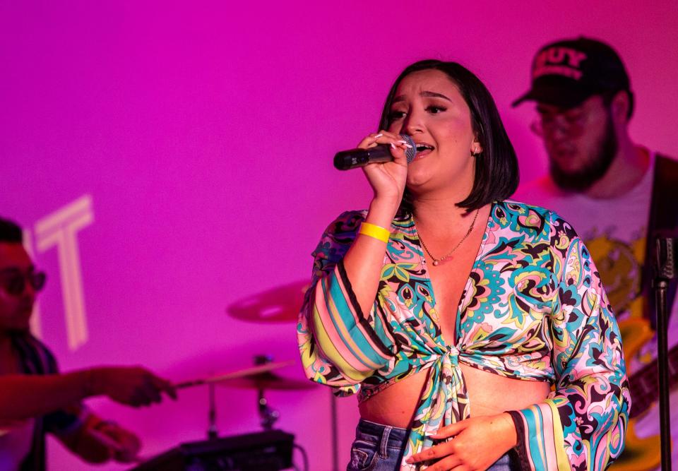 Performing artist Dalilah Rose sings during a Spotlight Sessions event at LevelOne11 in Palm Desert, Calif., Thursday, June 16, 2022. 