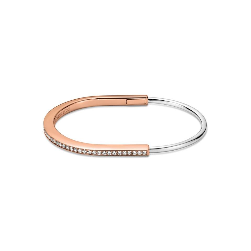 Tiffany & Co. Brazalete "Lock Narrow" en oro rosa y blanco con diamantes