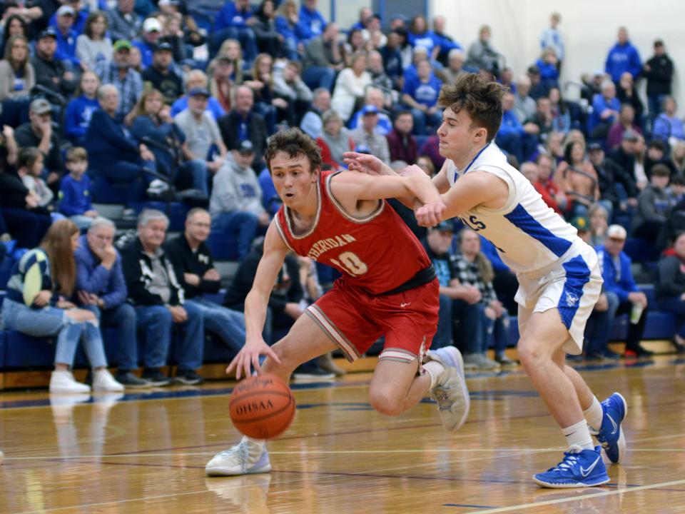 Reed Coconis drives into the lane during Sheridan's win against Gallipolis Gallia Academy in a Division II district semifinal last season. Coconis will anchor the attack for the Generals this season.