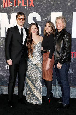 <p>Dia Dipasupil/Getty</p> Jake Bongiovi, Millie Bobby Brown, Dorothea Hurley and Jon Bon Jovi