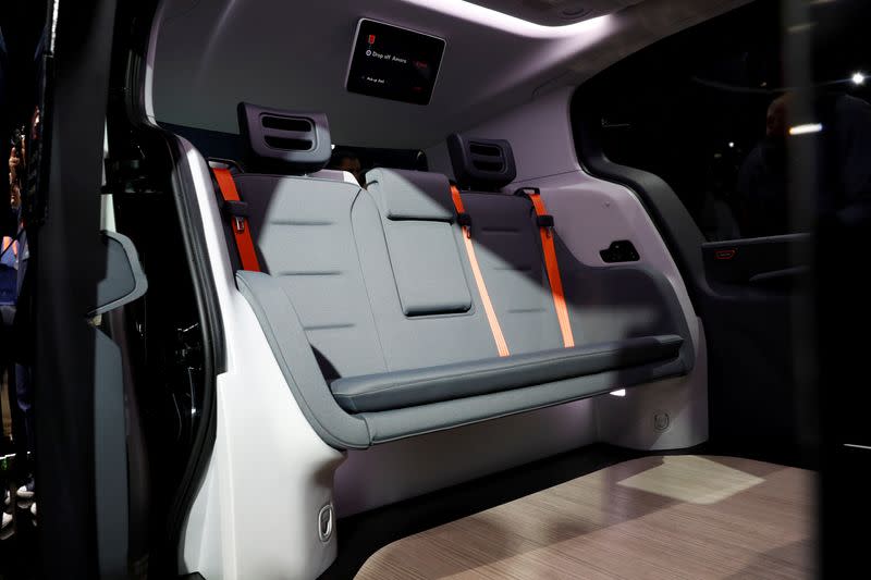 FILE PHOTO: The interior of a Cruise Origin autonomous vehicle is seen during its unveiling in San Francisco