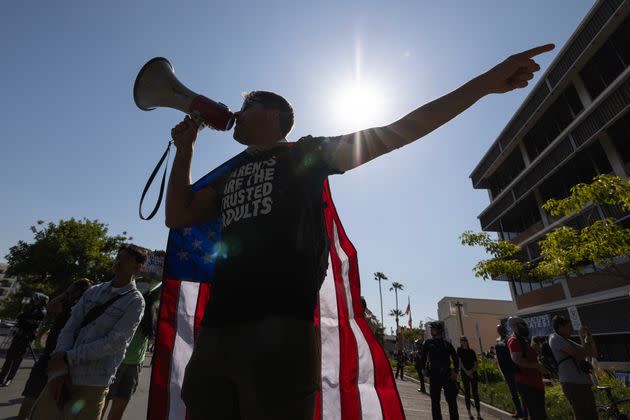 Jordan Henry speaks outside a Glendale Unified School District Board of Education meeting in June 2023.