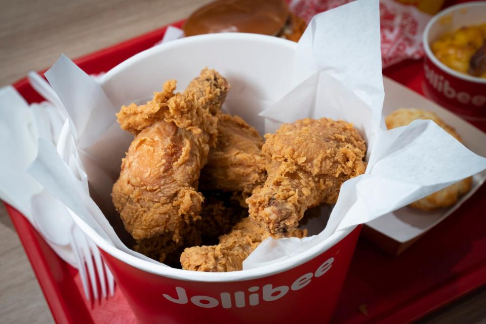 The Chickenjoy bucket of chicken at the new Jollibee fast food restaurant in Sterling Heights on Thursday, Jan. 11, 2024, the restaurant will open on Friday, Jan. 12, 2024.