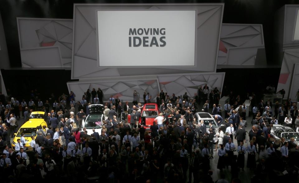 Media and guests gather after the Volkswagen group night at the Frankfurt motor show