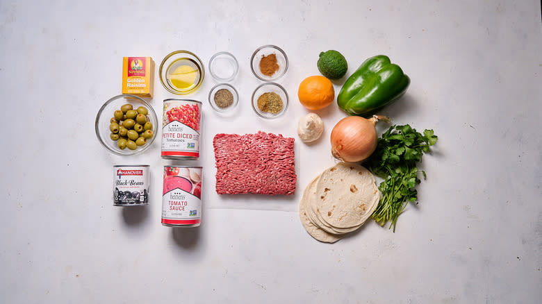 picadillo taco ingredients on a table