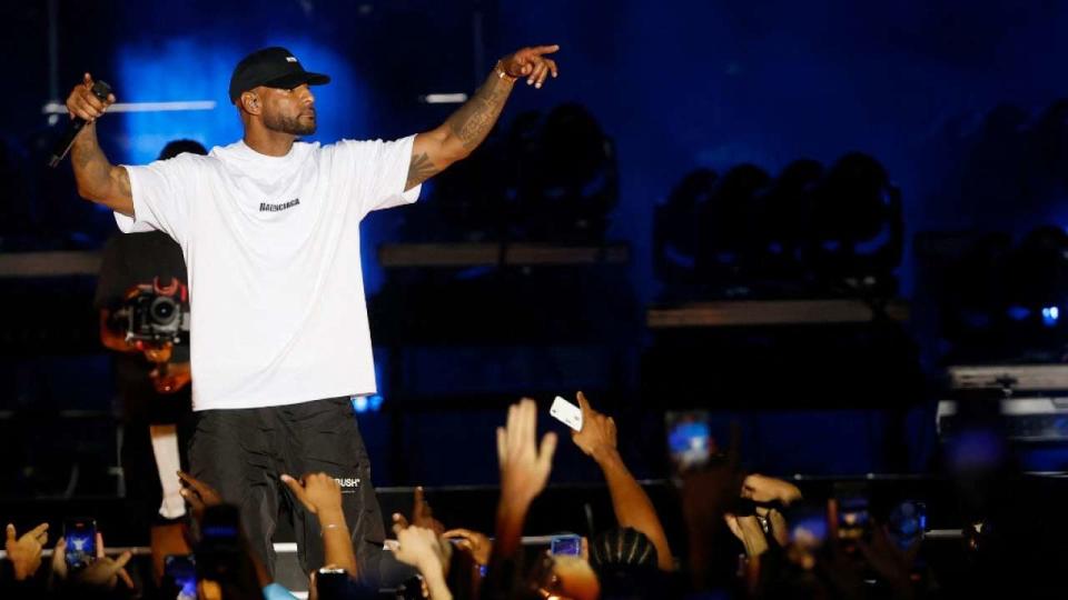 French singer Elie Yaffa aka Booba performs on Jean Louis Foulquier stage during the 37th edition of the Francofolies festival in La Rochelle, on July 15, 2022. (Photo by ROMAIN PERROCHEAU / AFP)