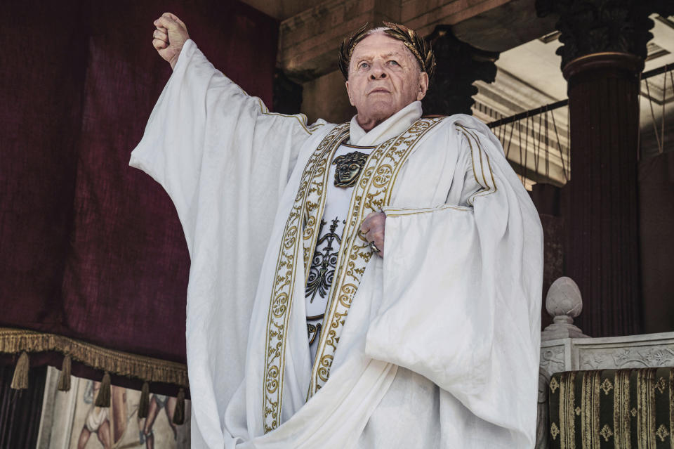 Anthony Hopkins as Emperor Vespasian in Those About To Die. (Prime Video)
