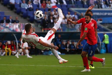 Soccer Football - World Cup - Group E - Costa Rica vs Serbia - Samara Arena, Samara, Russia - June 17, 2018 Serbia's Sergej Milinkovic-Savic has a shot at goal before being flagged for offside REUTERS/Pilar Olivares