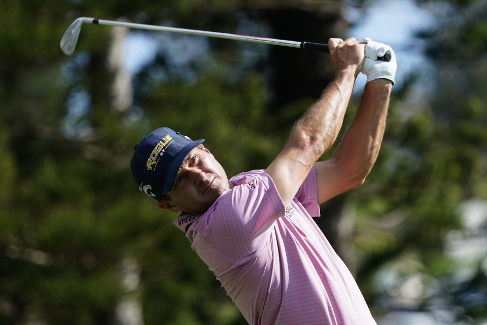 Kevin Kisner watches his tee shot on the second hole during the first round of the Tournament of Champions golf event, Thursday, Jan. 6, 2022, at Kapalua Plantation Course in Kapalua, Hawaii. (AP Photo/Matt York)