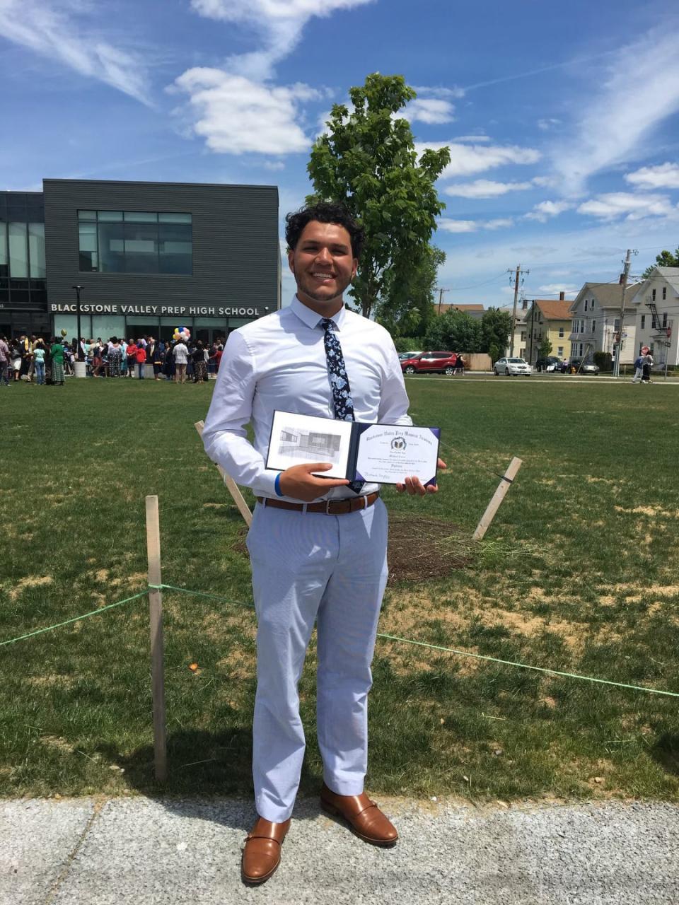 Mikey Correa at his graduation from Blackstone Valley Prep High School.