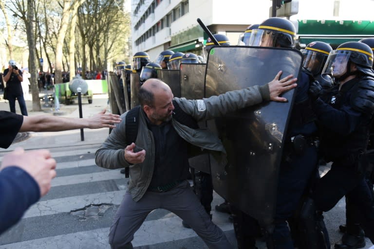 Striking rail workers, civil servants and students demonstrated across France against Emmanuel Macron's public sector reforms but in markedly lower numbers than a month ago as unions struggle to rally the president's opponents