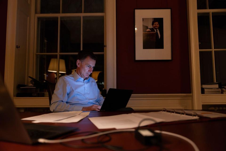 Chancellor Jeremy Hunt prepares for the Spring Budget 2024, in his office at No 11 Downing Street (Kirsty O'Connor / HM Treasury)
