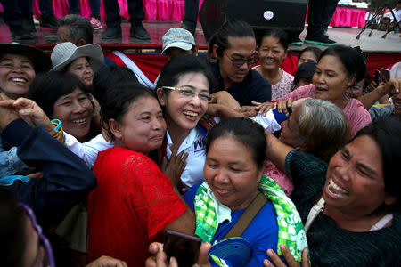 Sudarat Keyuraphan, (C) Pheu Thai Party and Prime Minister candidate greets her supporters during an election campaign in Ubon Ratchathani Province, Thailand, February 18, 2019. REUTERS/Athit Perawongmetha