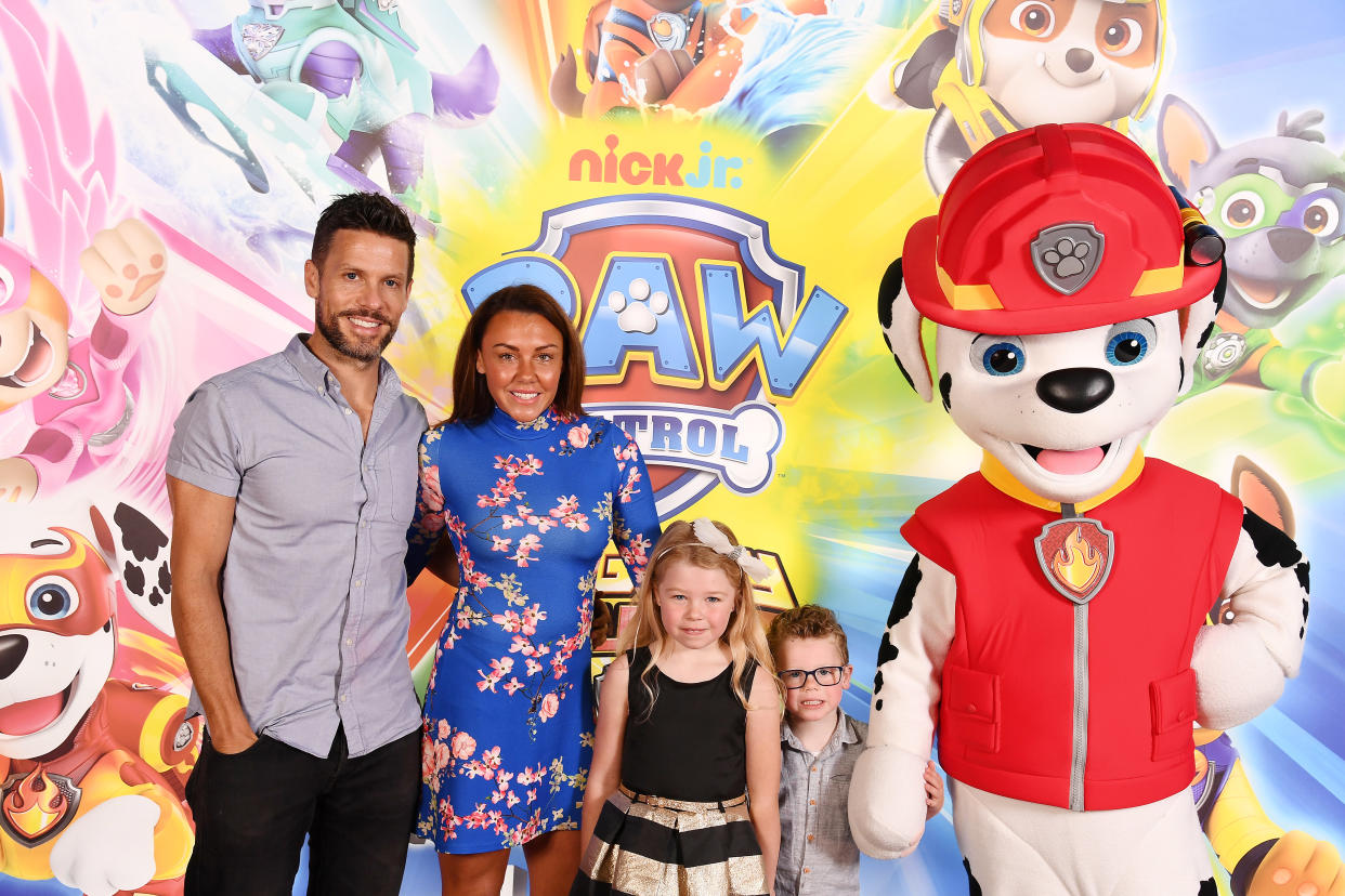 LONDON, ENGLAND - MAY 12: Michelle Heaton, daughter Faith and Hugh Hanley attend the Gala screening of Paw Patrol Mighty Pups at Cineworld Leicester Square on May 12, 2019 in London, England. (Photo by Jeff Spicer/Getty Images for Paramount)