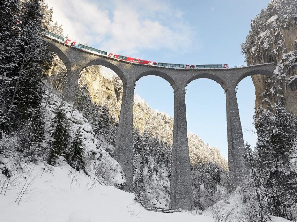 a train on a bridge