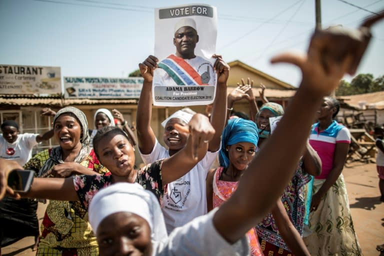 Gambians celebrate Adama Barrow's election victory in Banjul on December 2, 2016