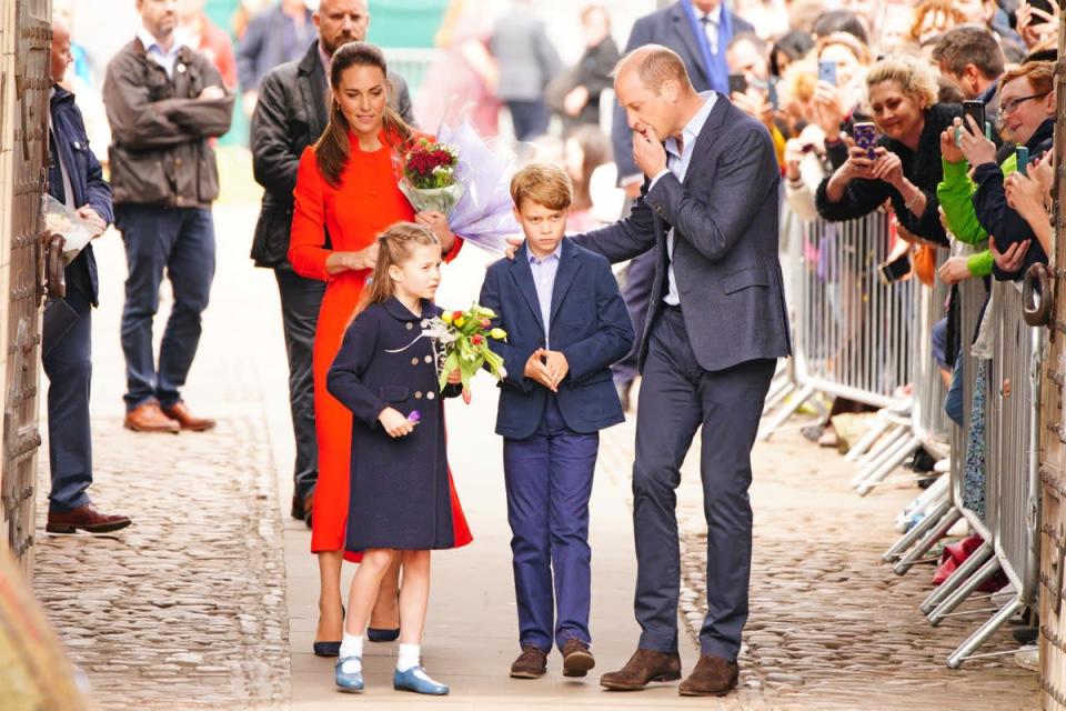 The Duke and Duchess of Cambridge, Prince George and Princess Charlotte during their visit to Cardiff Castle (Ben Birchall/PA) (PA Wire)