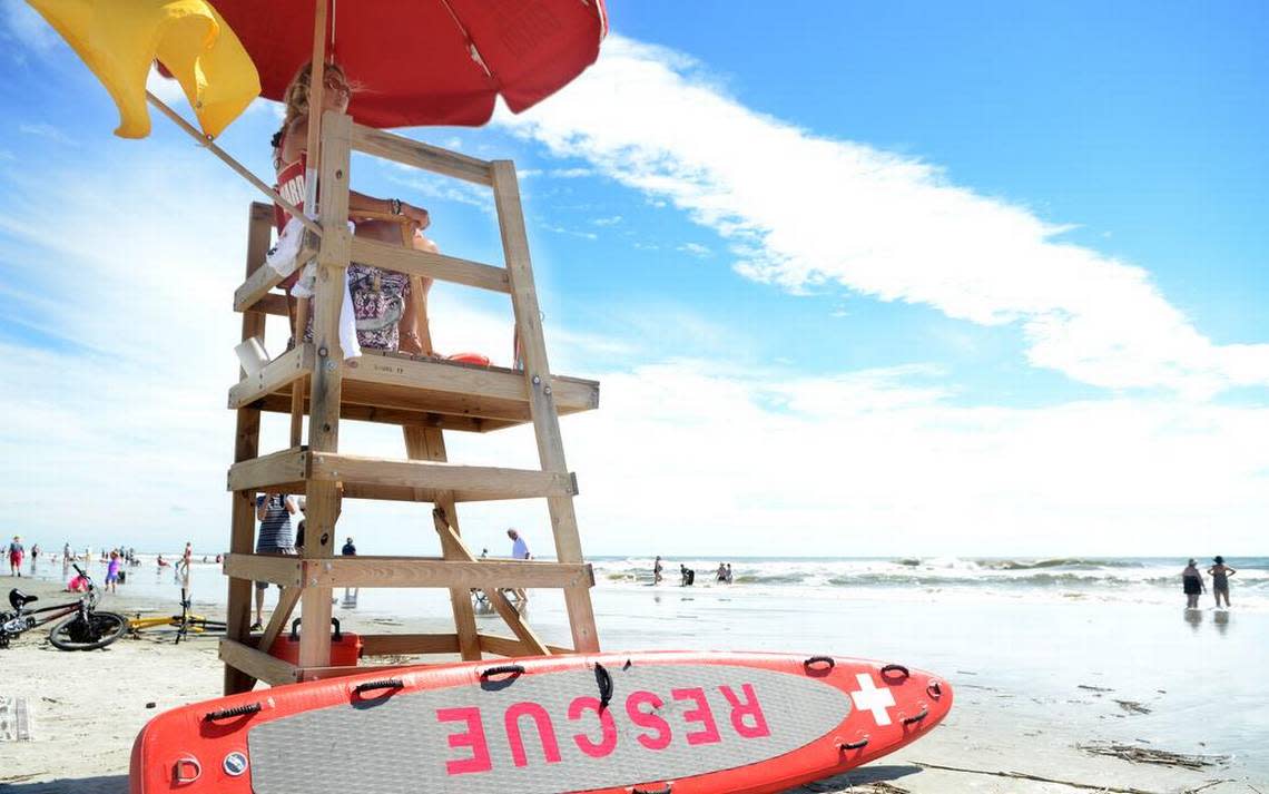 A lifeguard stationed at the end of Coligny Beach Park access watches beachgeors on Monday, Sept. 25, 2017.