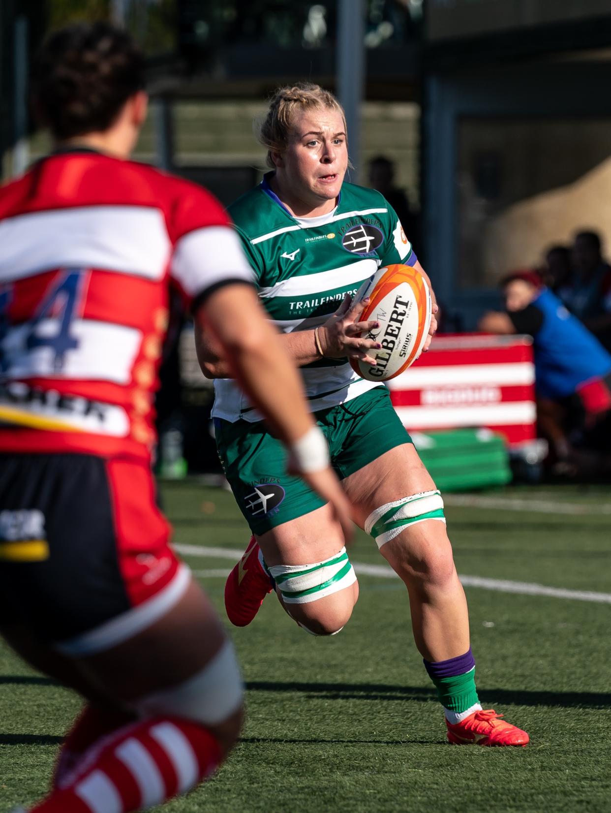 Abi Burton's team Trailfinders Women playing Gloucester-Hartpury Women in Ealing in October 2023 following Abi's return to health. (Liam McAvoy/PRiME Media Images)