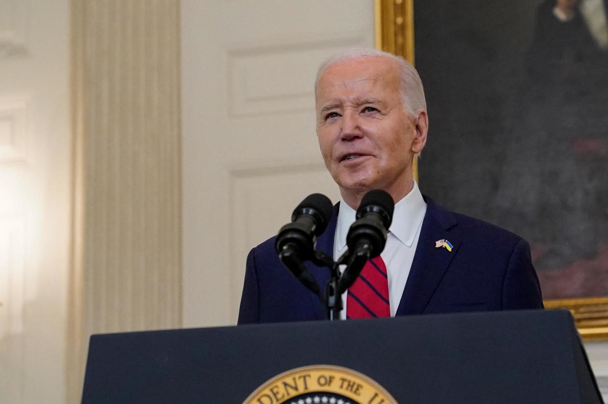 <span>Joe Biden speaks after signing into law a bill providing fresh aid to Ukraine on Wednesday.</span><span>Photograph: Elizabeth Frantz/Reuters</span>