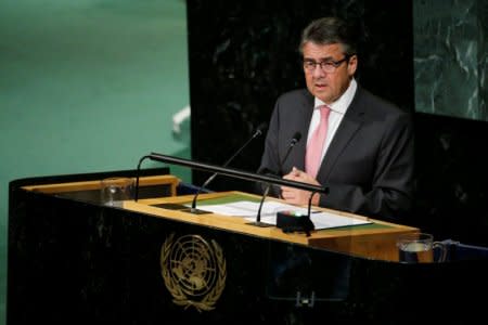 German Vice Chancellor Sigmar Gabriel addresses the 72nd United Nations General Assembly at U.N. headquarters in New York, U.S., September 21, 2017. REUTERS/Eduardo Munoz