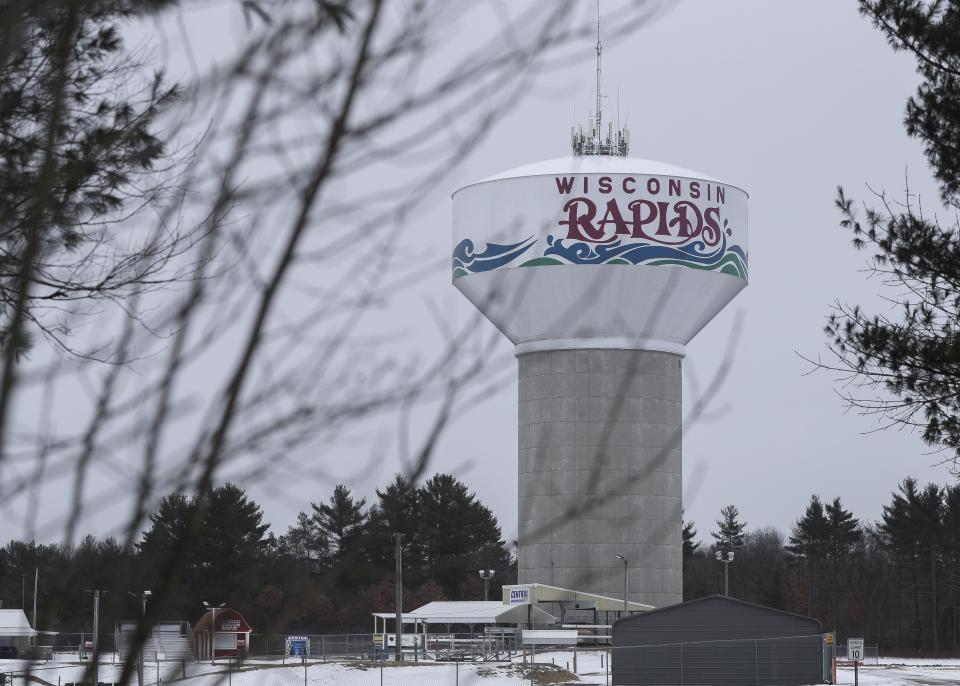 A water tower is seen on Monday, February 21, 2022, along Riverview Expressway in Wisconsin Rapids, Wis. In the wake of Wausau learning that all of its water wells have unsafe levels of PFAS chemicals, Wisconsin Rapids is testing its own wells again.
Tork Mason/USA TODAY NETWORK-Wisconsin