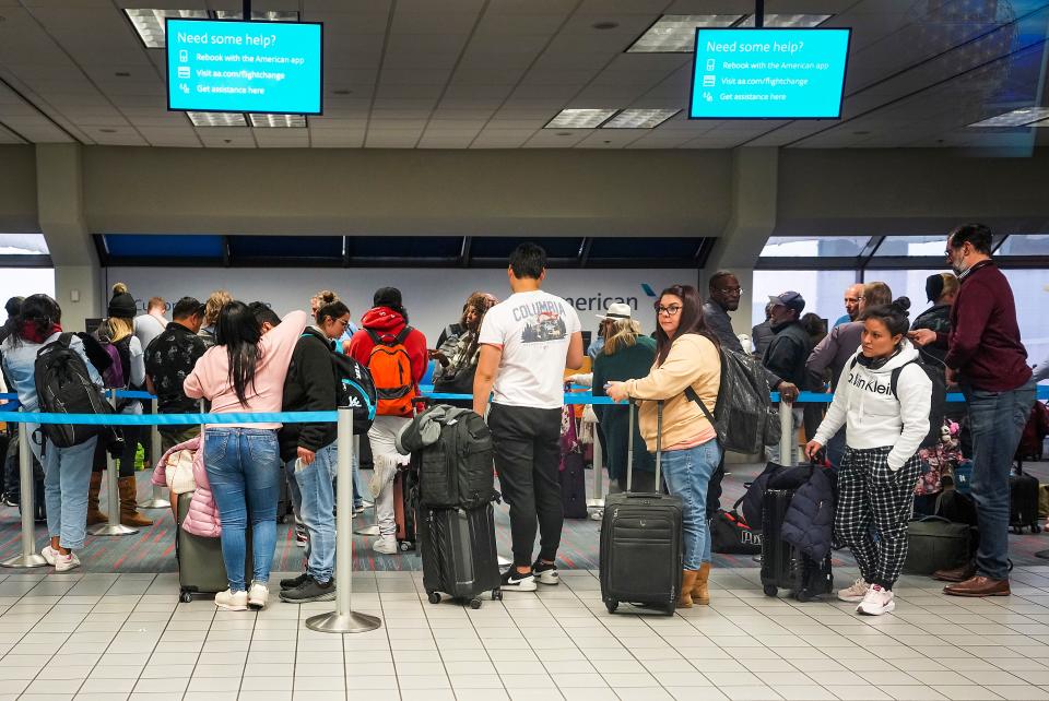 American Airlines customer service desk at Dallas/Fort Worth International Airport in Grapevine, Texas, on Feb. 1, 2023.