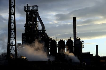 One of the blast furnaces of the Tata Steel plant is seen at sunset in Port Talbot, South Wales in this May 31, 2013 file photo. REUTERS/Rebecca Naden/File Photo