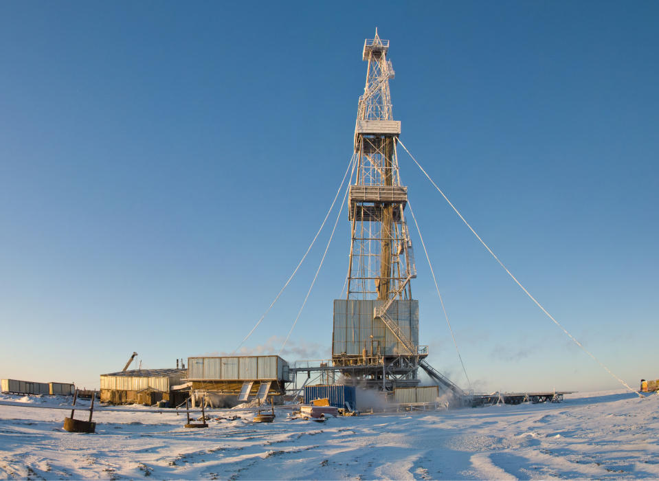 Drilling rig working in winter.