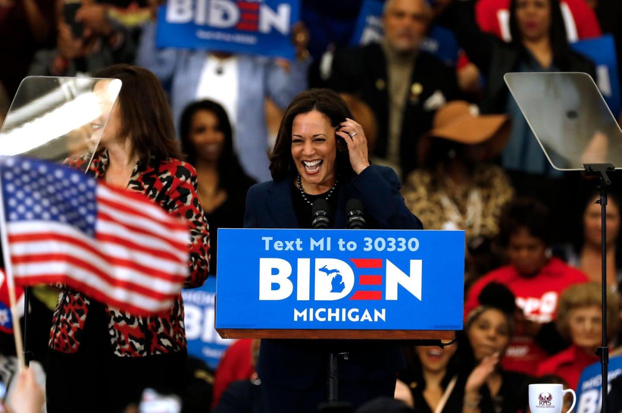 <span class="caption">Kamala Harris, a U.S. senator from California, endorsed Joe Biden for president in March. Now she is his vice presidential nominee. </span> <span class="attribution"><a class="link " href="https://www.gettyimages.com/detail/news-photo/california-senator-kamala-harris-endorses-democratic-news-photo/1206293550" rel="nofollow noopener" target="_blank" data-ylk="slk:Jeff Kowalsky/AFP via Getty Images;elm:context_link;itc:0;sec:content-canvas">Jeff Kowalsky/AFP via Getty Images</a></span>