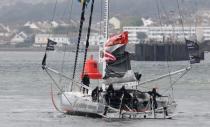 Swedish teenage climate activist Greta Thunberg stands on a yacht as she starts her trans-Atlantic boat trip to New York, in Plymouth