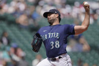 Seattle Mariners starting pitcher Robbie Ray throws against the Oakland Athletics during the first inning of a baseball game, Wednesday, May 25, 2022, in Seattle. (AP Photo/Ted S. Warren)