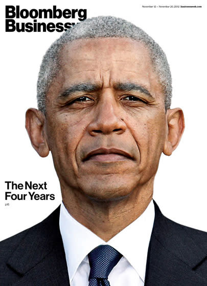 <b>Future Barack Obama</b> A manipulated image on the cover of Business Week imagines what the re-elected president will look four years from now. <br> <br> (via Bloomberg Businessweek)