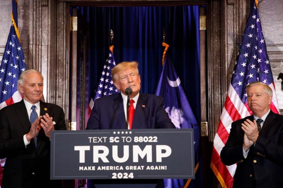 L'ancien président américain Donald Trump lors d'un meeting de campagne pour l'élection présidentielle de 2024 à Columbia, en Caroline du Sud, le 28 janvier 2023.  - Logan Cyrus / AFP