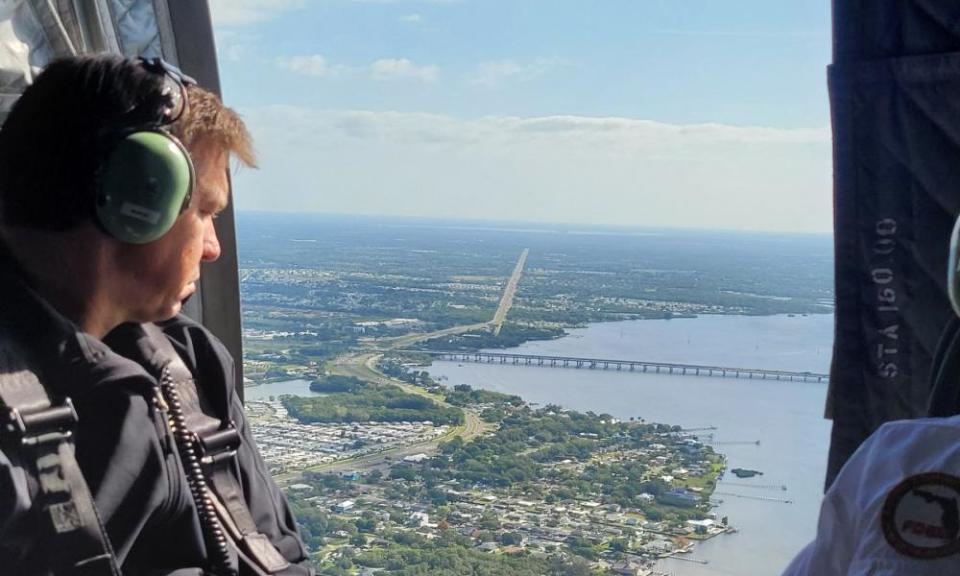 Governor Ron DeSantis tours the area over Piney Point.