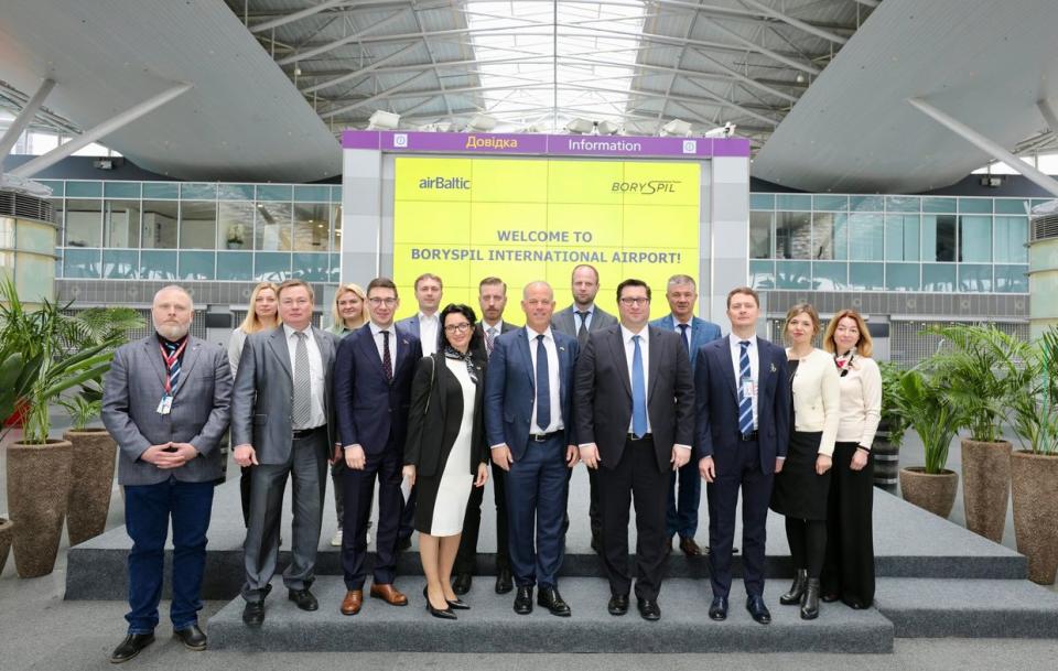 The Air Baltic delegation at Kyiv's Boryspil airport on March 25, 2024. (Boryspil Airport)