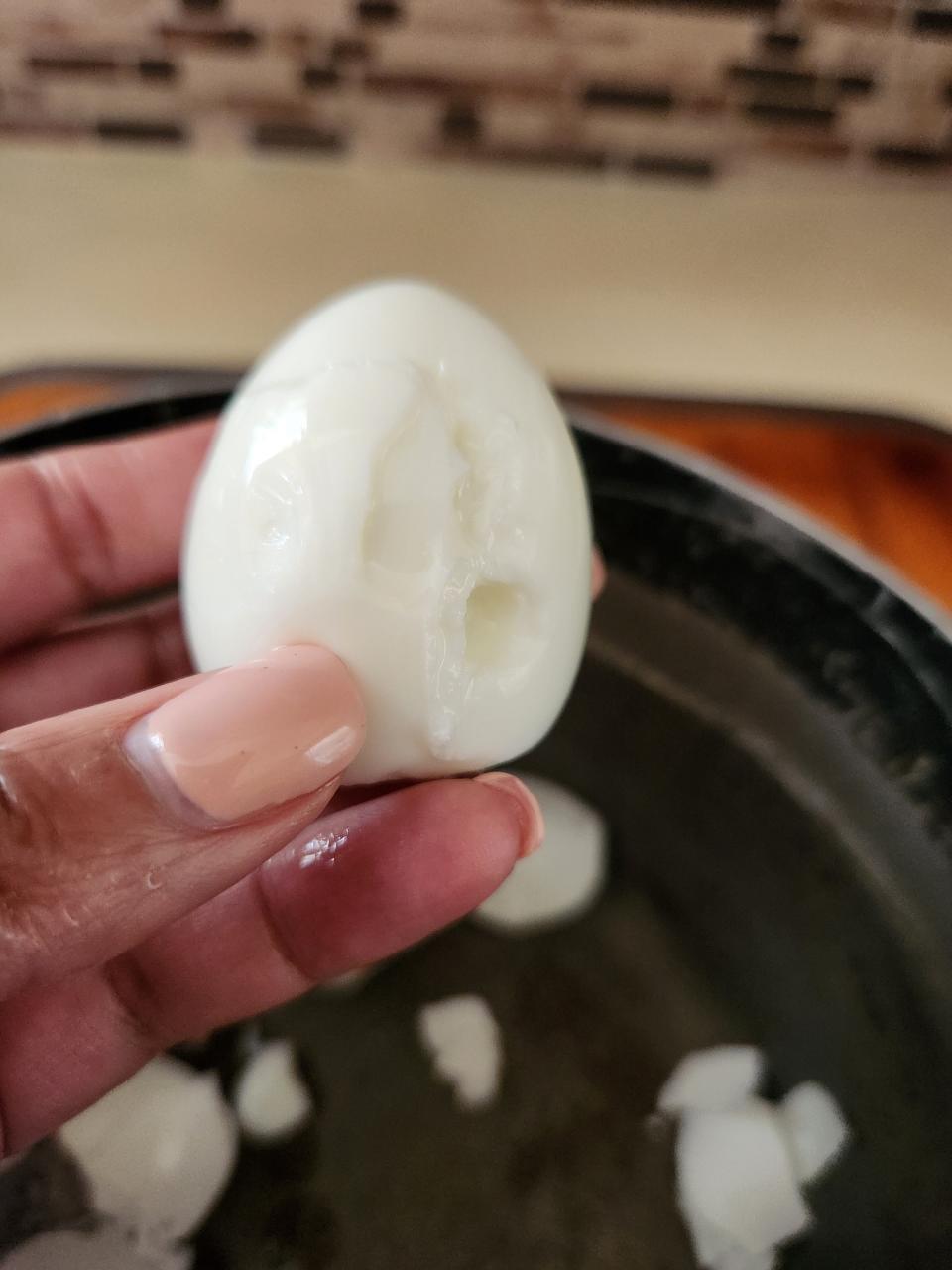 Hard boiled egg with made with salted water.