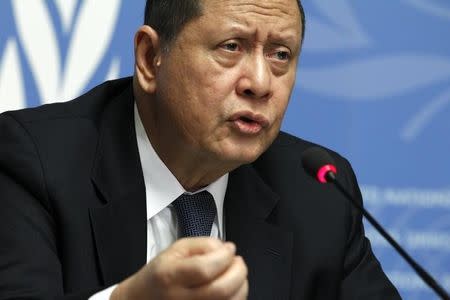 UN Special Rapporteur Marzuki Darusman addrrsses a news conference on the situation of human rights in North Korea in Geneva March 16, 2015. REUTERS/Pierre Albouy