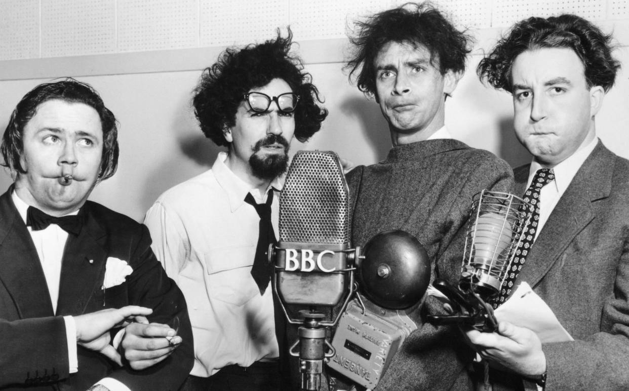 Harry Secombe, Michael Bentine, Spike Milligan and Peter Sellers perform for BBC Radio 4 Extra