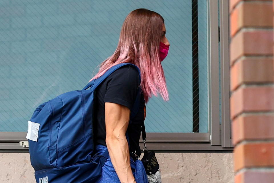 Belarusian sprinter Krystsina Tsimanouskaya enters the Polish embassy in Tokyo, Japan, August 2, 2021. REUTERS/Kim Kyung-Hoon