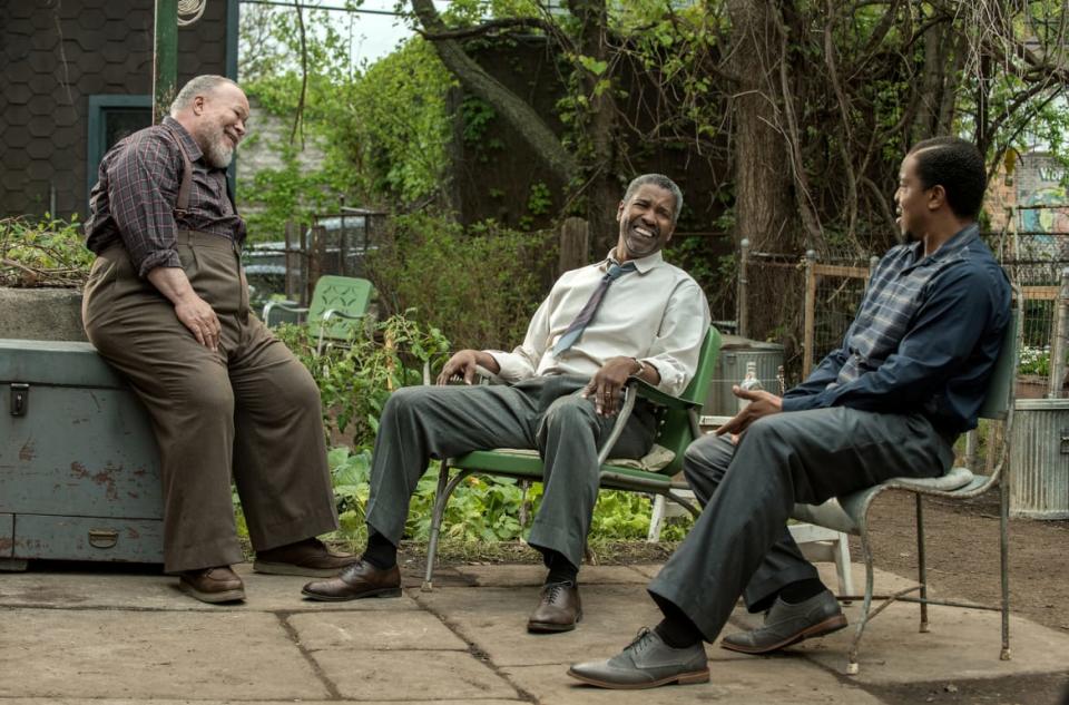 <div class="inline-image__caption"><p>Stephen McKinley Henderson as Jim Bono, Denzel Washington as Troy Maxson and Russell Hornsby as Lyons in the movie adaptation of <em>Fences</em>.</p></div> <div class="inline-image__credit">David Lee/Paramount Pictures</div>