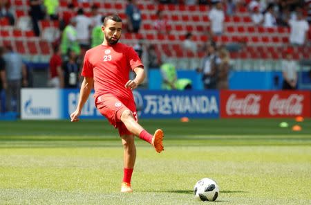 Soccer Football - World Cup - Group G - Belgium vs Tunisia - Spartak Stadium, Moscow, Russia - June 23, 2018 Tunisia's Naim Sliti during the warm up before the match REUTERS/Grigory Dukor