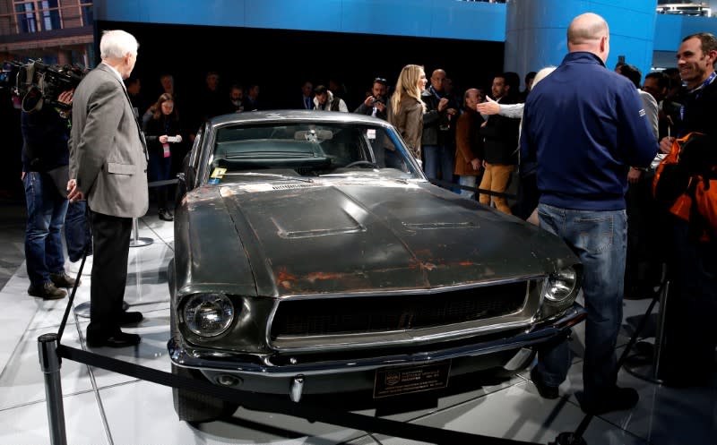 One of the most famed cars from American cinema, the 1968 Ford Mustang, used in the car chase scene in the Steve McQueen's movie "Bullitt" is presented at the North American International Auto Show in Detroit