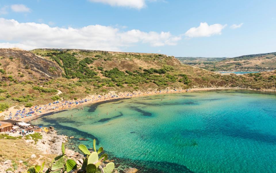 Malta's Golden Bay on a gloriously sunny day - Getty