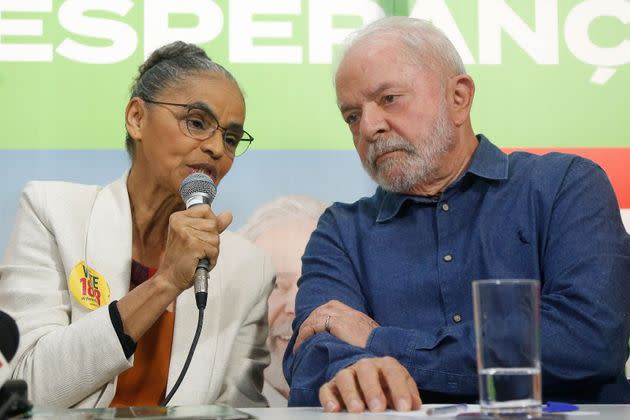 Brazilian environmentalist Marina Silva, left, speaks next to president-elect Luiz Inácio Lula da Silva during a press conference in São Paulo on Sept. 12, 2022. (Photo: MIGUEL SCHINCARIOL via Getty Images)