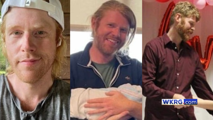 Three photos showing missing person Jason Craft. A WKRG.com logo is in the bottom right corner of the collage.