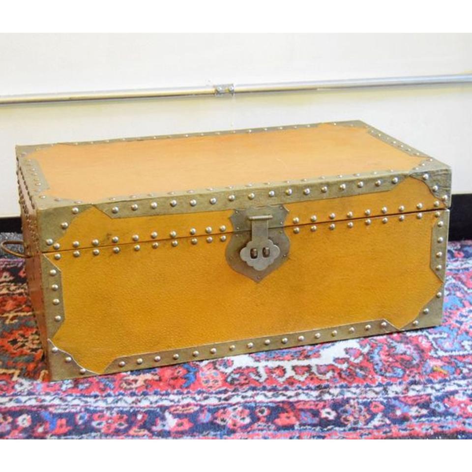 7) Faux Leather Storage Trunk  W/Brass Studs